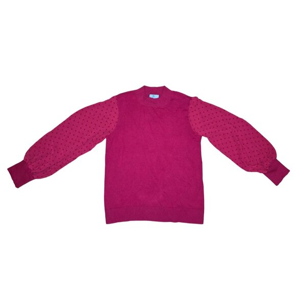 Cece Womens M Knit Sweater With Sheer Polka Dot Sleeves In Plumeria Pink - Picture 1 of 6